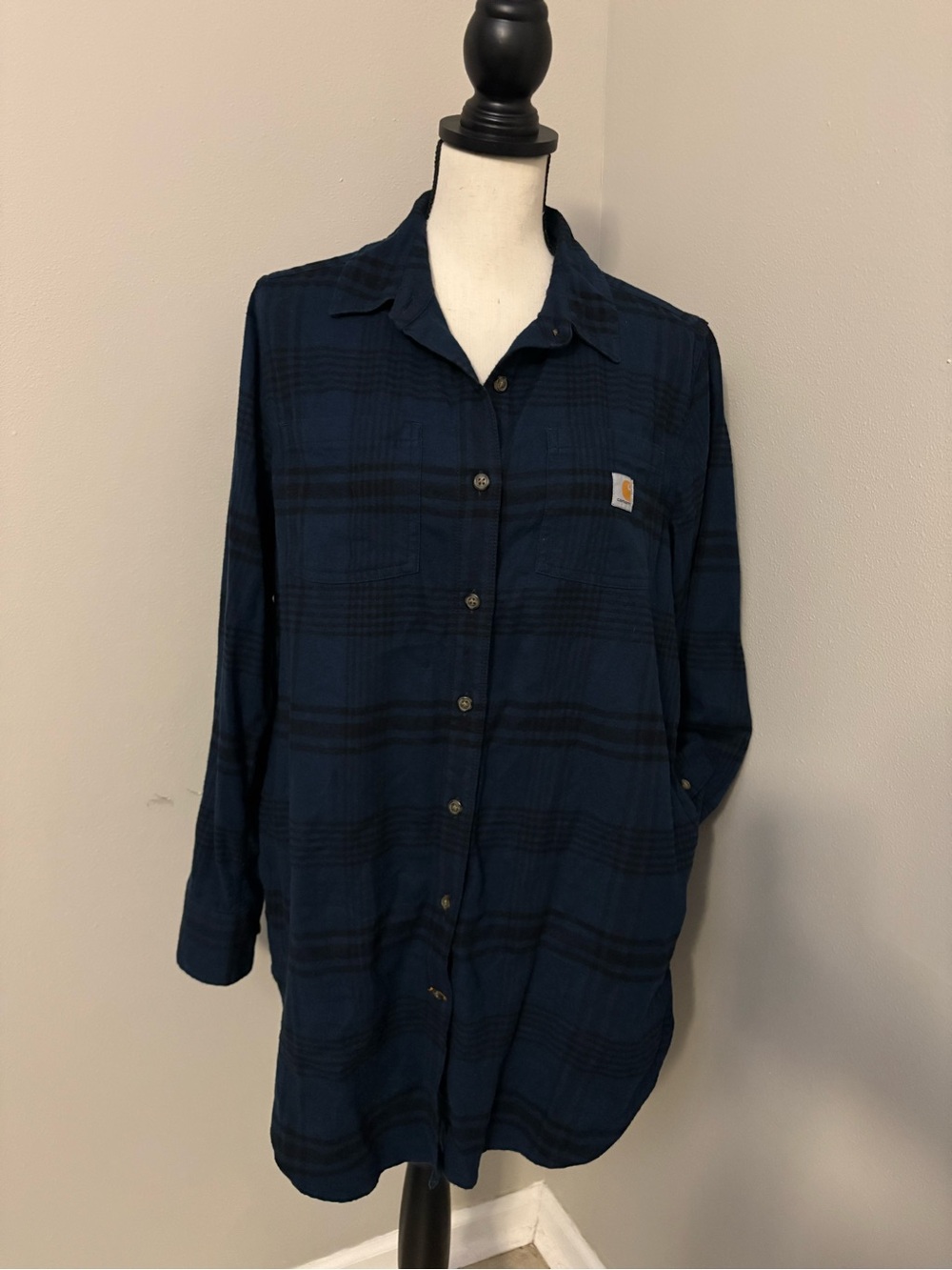 Carhartt Women’s Navy Plaid Rugged Flex Relaxed Fit Flannel Tunic